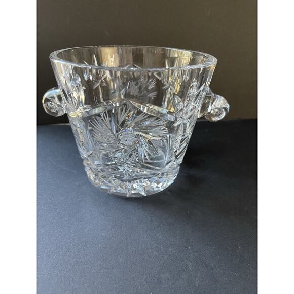 Vtg. Cut Crystal Ice Bucket Whirling Pinwheel Star Of David Cocktail Barware - Picture 1 of 11